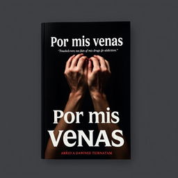 A book cover for "Por mis venas" depicting the pain of drug addiction