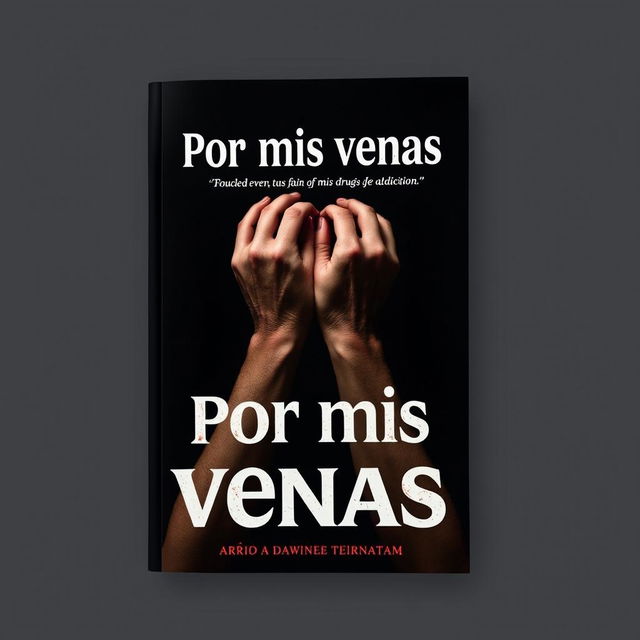 A book cover for "Por mis venas" depicting the pain of drug addiction