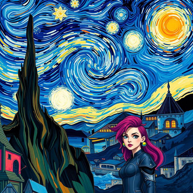 A stunning wallpaper design inspired by the Arcane universe, illustrated in the distinctive style of Vincent van Gogh