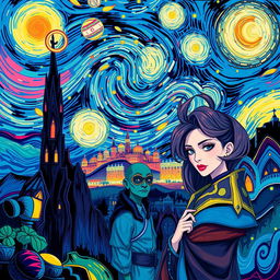 A stunning wallpaper design inspired by the Arcane universe, illustrated in the distinctive style of Vincent van Gogh