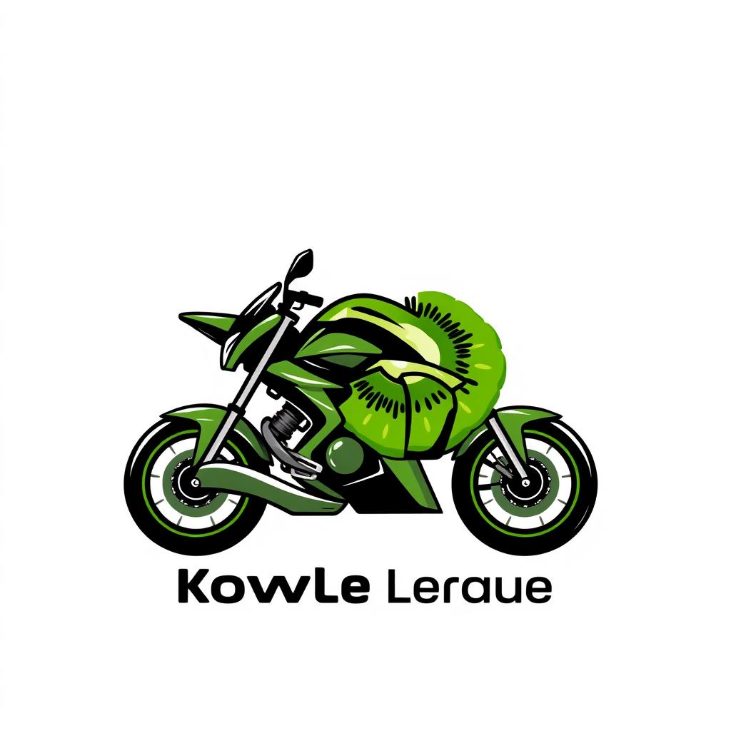 A creative logo design featuring a stylized motorcycle seamlessly integrated with a kiwi fruit