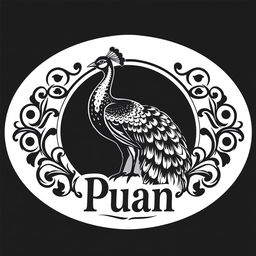 A logo design for a vintage brand featuring a majestic peacock named 'Puan'