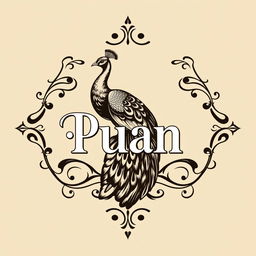 A logo design for a vintage brand featuring a majestic peacock named 'Puan'