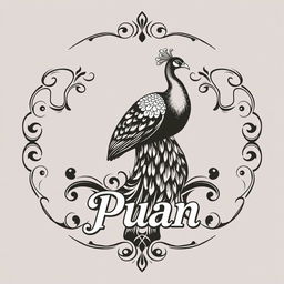 A logo design for a vintage brand featuring a majestic peacock named 'Puan'