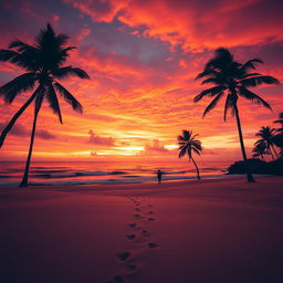 A stunning beach landscape at sunset