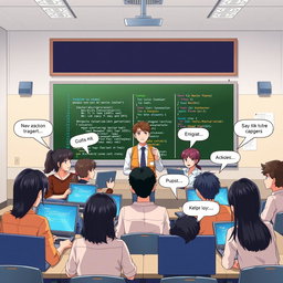 A university group chat scene depicting a microprocessor and assembly language course