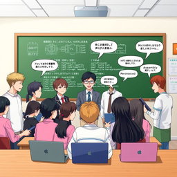 A university group chat scene depicting a microprocessor and assembly language course