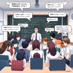 A university group chat scene depicting a microprocessor and assembly language course