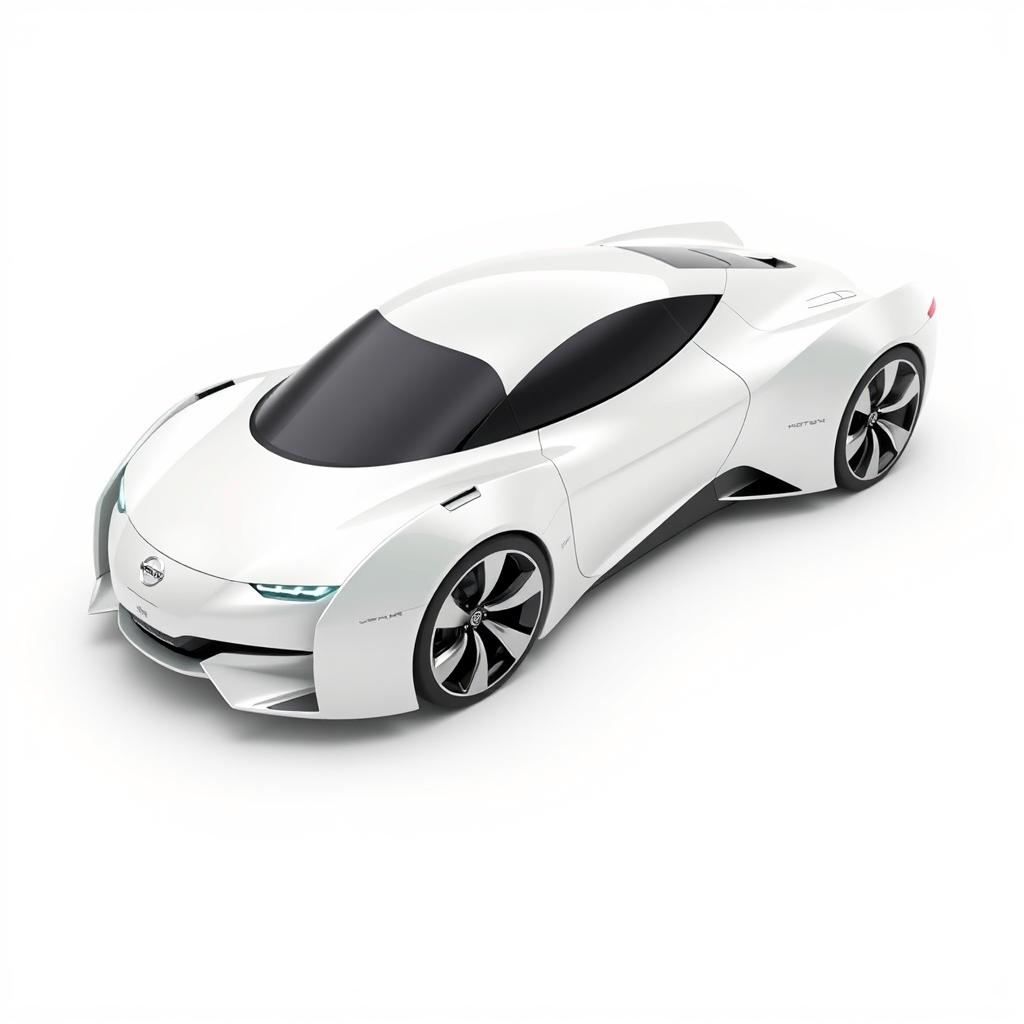 A futuristic spaceship designed to resemble a sleek Nissan car, featuring smooth lines and modern aesthetics