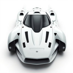 A futuristic spaceship designed to resemble a Nissan Skyline R34, featuring sleek aerodynamic curves and a glossy white finish