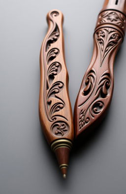An exquisite writing wooden part, showcasing intricate carvings and natural wood grain