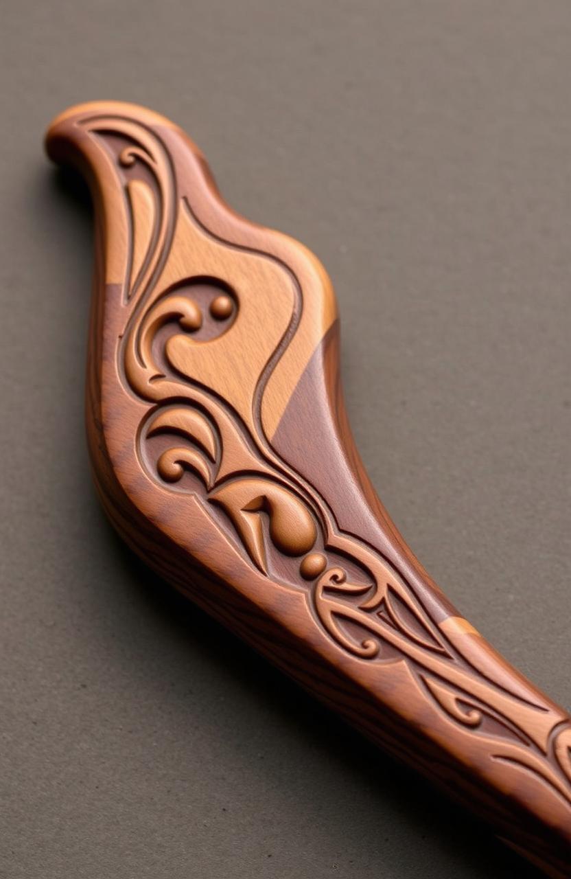An exquisite writing wooden part, showcasing intricate carvings and natural wood grain