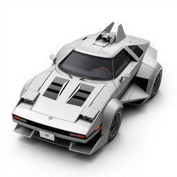 A futuristic spaceship inspired by the design of a Toyota AE86, featuring sharp lines and a distinct boxy shape reminiscent of the classic car
