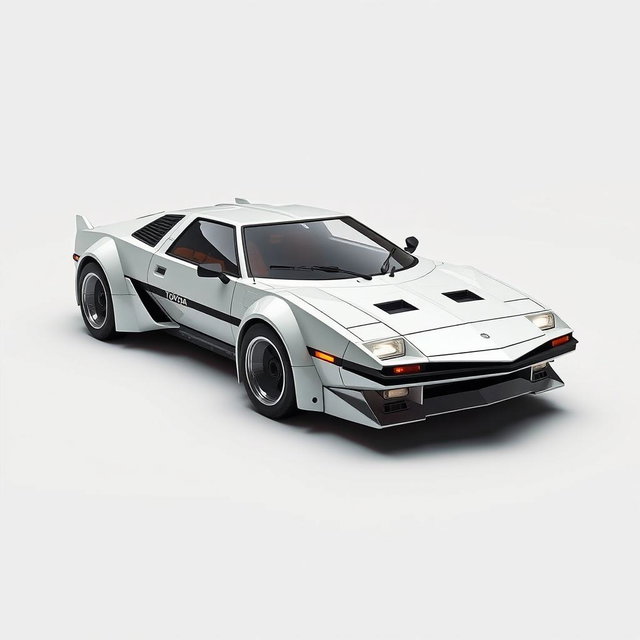 A futuristic spaceship inspired by the design of a Toyota AE86, showcasing sharp lines and the distinct boxy silhouette of the classic car