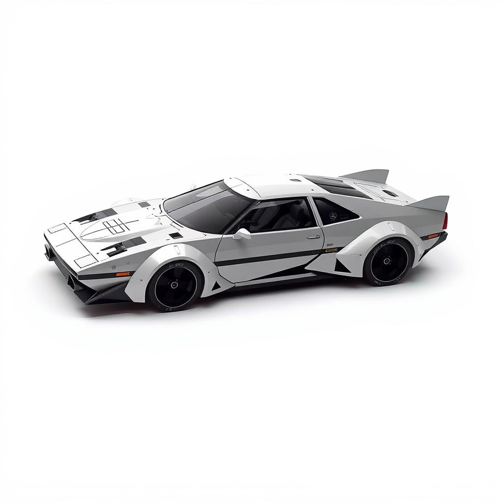 A futuristic spaceship inspired by the design of a Toyota AE86, showcasing sharp lines and the distinct boxy silhouette of the classic car