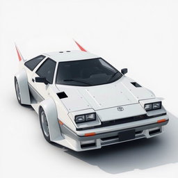 A striking spaceship inspired by the design of a Toyota AE86, featuring the classic boxy silhouette and sharp lines characteristic of the iconic car