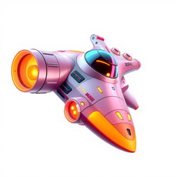 A retro 2000s style spaceship, featuring smooth curves and vibrant colors typical of the early 2000s design aesthetic