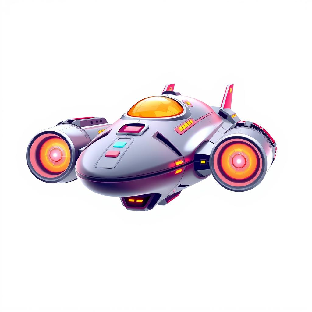 A retro 2000s style spaceship, featuring smooth curves and vibrant colors typical of the early 2000s design aesthetic