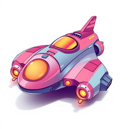 A retro 2000s style spaceship, featuring smooth curves and vibrant colors typical of the early 2000s design aesthetic