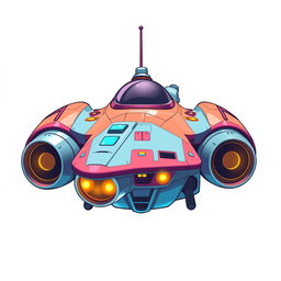 A retro 2000s style spaceship, featuring smooth curves and vibrant colors typical of the early 2000s design aesthetic