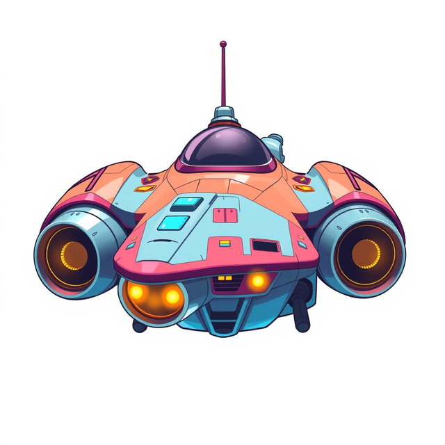 A retro 2000s style spaceship, featuring smooth curves and vibrant colors typical of the early 2000s design aesthetic