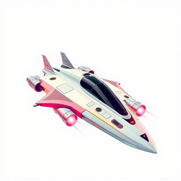 A retro-style spaceship inspired by the aesthetics of the 2000s, featuring sleek, futuristic lines and vibrant colors