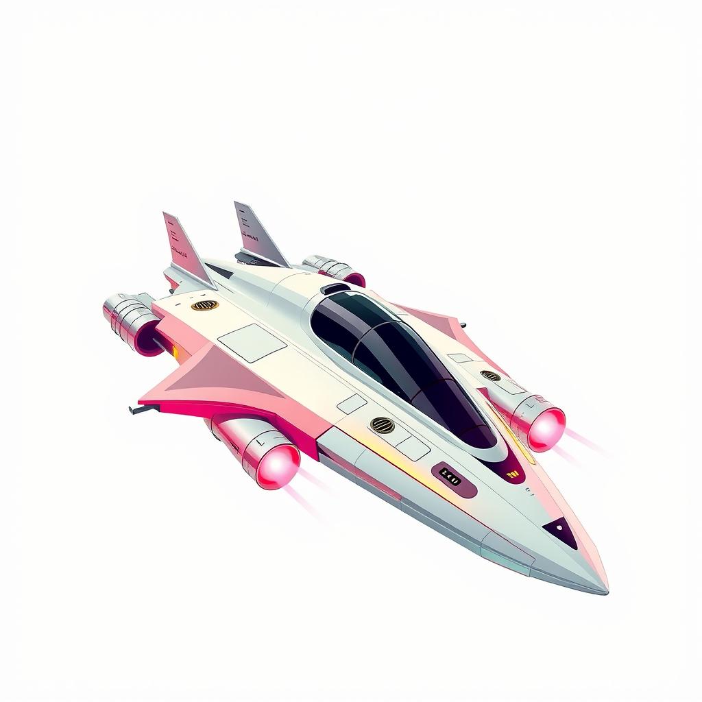 A retro-style spaceship inspired by the aesthetics of the 2000s, featuring sleek, futuristic lines and vibrant colors