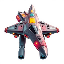 A retro-style spaceship inspired by the aesthetics of the 2000s, featuring sleek, futuristic lines and vibrant colors