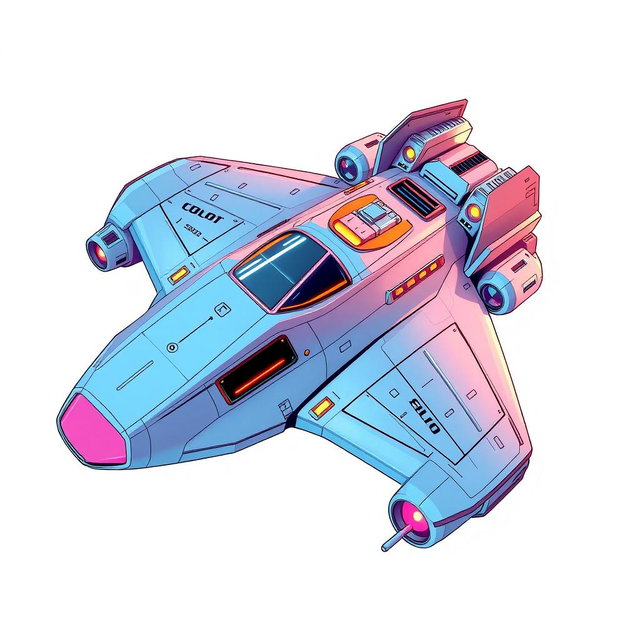 A retro-style spaceship inspired by the aesthetics of the 2000s, featuring sleek, futuristic lines and vibrant colors