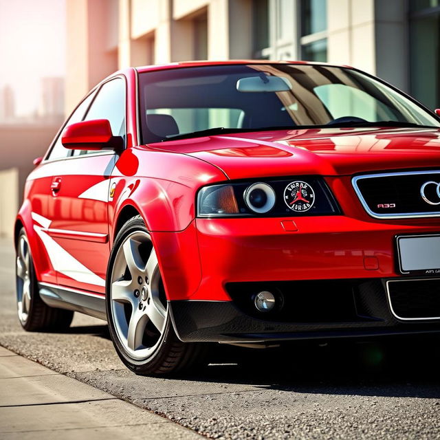 A sleek and stylish 2004 Audi A3 S line, showcasing vivid Air Jordan-inspired colors, featuring its iconic sporty design with flowing lines and a sporty grille