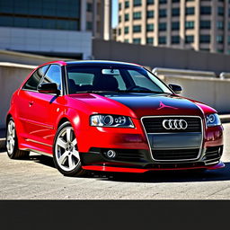 A sleek and stylish 2004 Audi A3 S line, showcasing vivid Air Jordan-inspired colors, featuring its iconic sporty design with flowing lines and a sporty grille