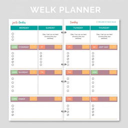 A sleek and modern weekly planner design featuring a clean layout