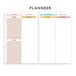 A sleek and modern weekly planner design featuring a clean layout