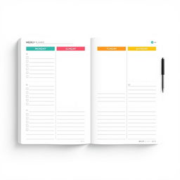 A sleek and modern weekly planner design featuring a clean layout