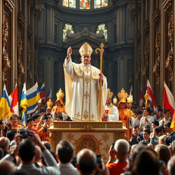 A grand and majestic scene depicting a papal procession