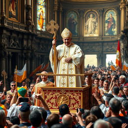 A grand and majestic scene depicting a papal procession