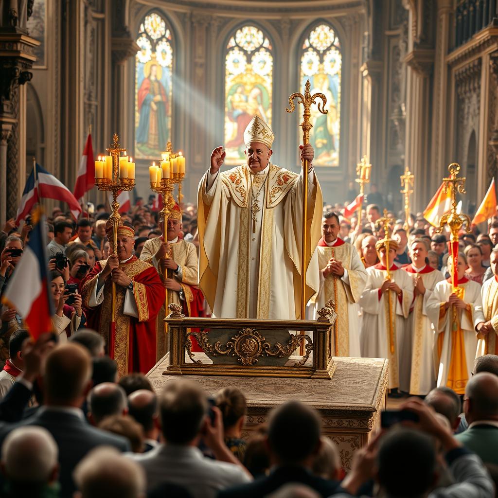 A grand and majestic scene depicting a papal procession