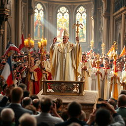 A grand and majestic scene depicting a papal procession