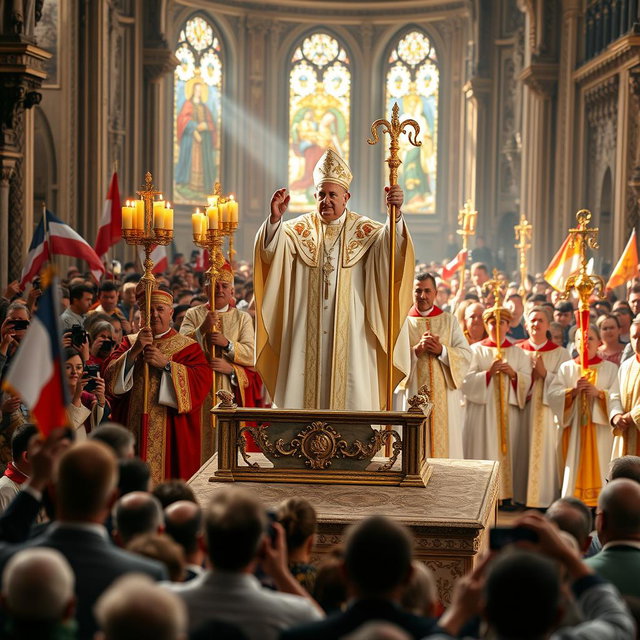 A grand and majestic scene depicting a papal procession