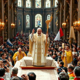 A grand and majestic scene depicting a papal procession