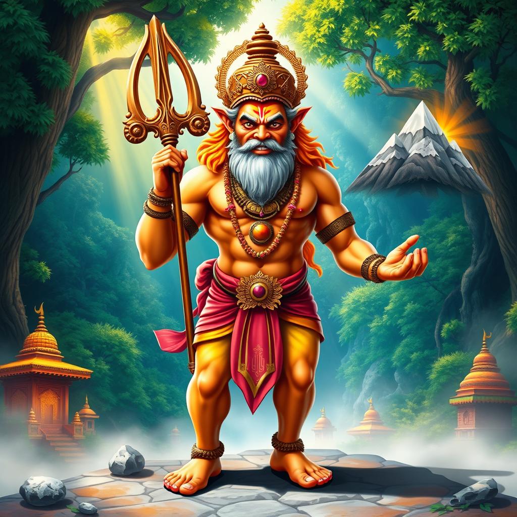 A majestic and powerful depiction of Hanuman, the Hindu deity, known for his monkey-like features