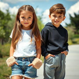 A scene featuring two young teens in a casual outdoor setting