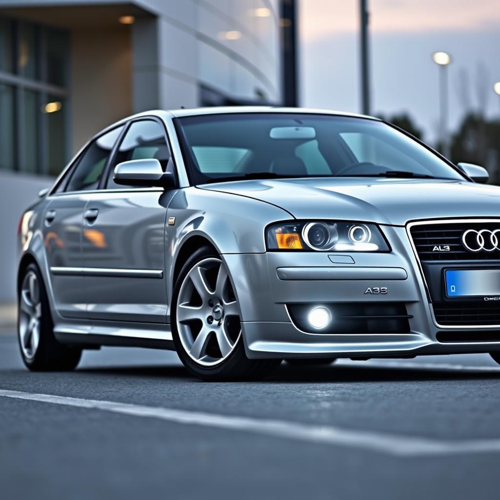 A sleek 2004 Audi A3 S line parked on a quiet street, showcasing its sporty yet elegant design