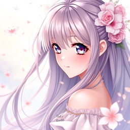 A beautiful anime girl with long flowing hair, striking expressive eyes, and a captivating smile