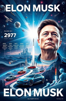 An inspiring depiction of Elon Musk, illustrating his journey from a visionary entrepreneur to a leading figure at the forefront of technology and innovation
