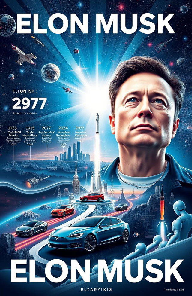 An inspiring depiction of Elon Musk, illustrating his journey from a visionary entrepreneur to a leading figure at the forefront of technology and innovation