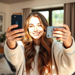 A young woman taking a selfie in her cozy home