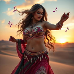 A captivating belly dancer girl with voluptuous curves, showcasing her big bosom