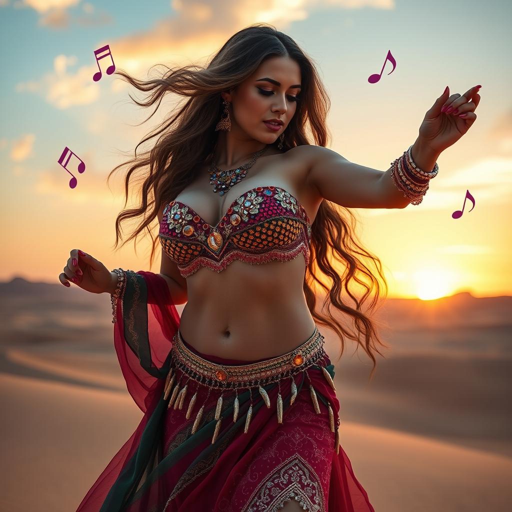 A captivating belly dancer girl with voluptuous curves, showcasing her big bosom