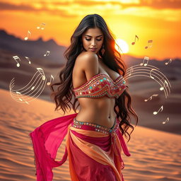 A captivating belly dancer girl with voluptuous curves, showcasing her big bosom